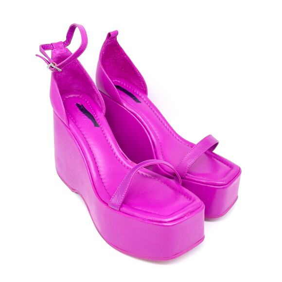 Schutz Women's Mazda Nappa Leather Square Toe Sandal Pink Size 8.5B - Picture 1 of 14